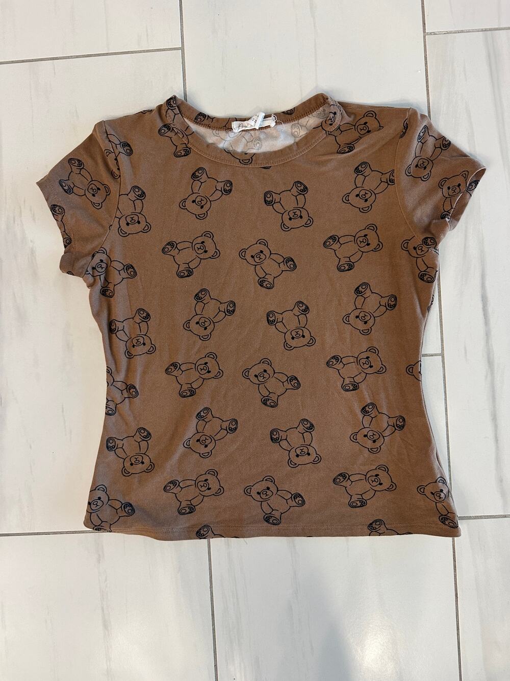 Birch And Stone Teddy Bear Print Brown Short Sleeve Shirt Boutique Size Large L